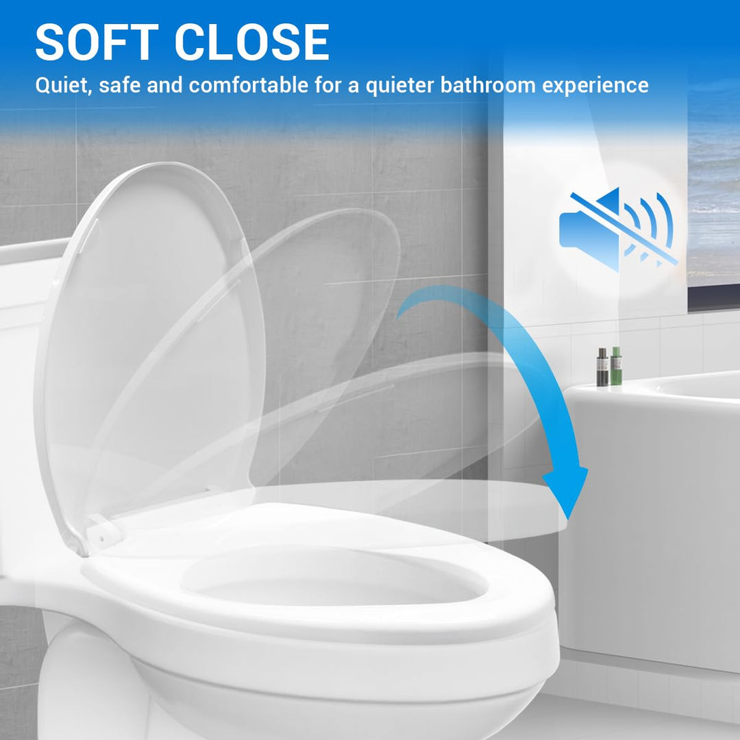 DryLabs Round Toilet Seat, Soft Close, White, 16.5 in