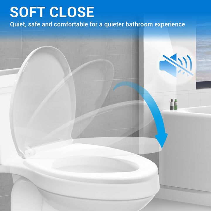 DryLabs Round Toilet Seat, Soft Close, White, 16.5 in