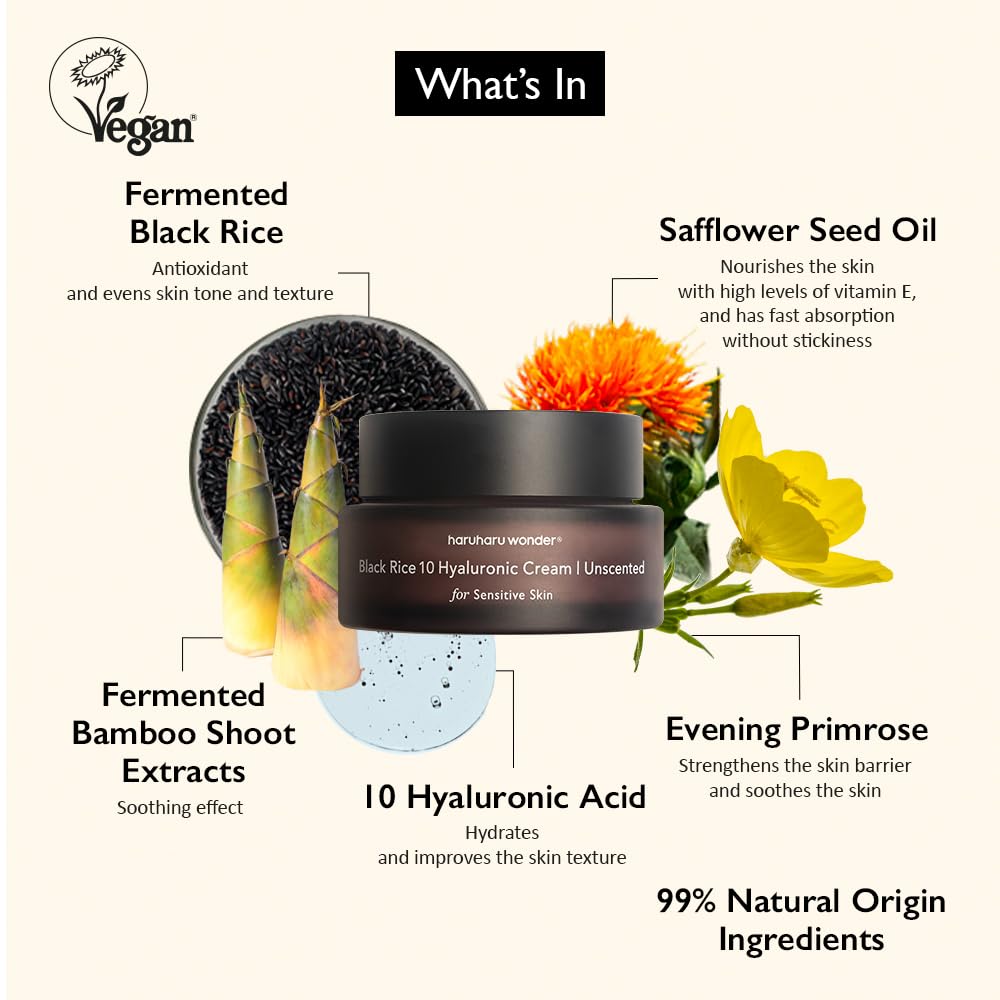 HARUHARU Black Rice Hyaluronic Cream, Unscented, 50 ml