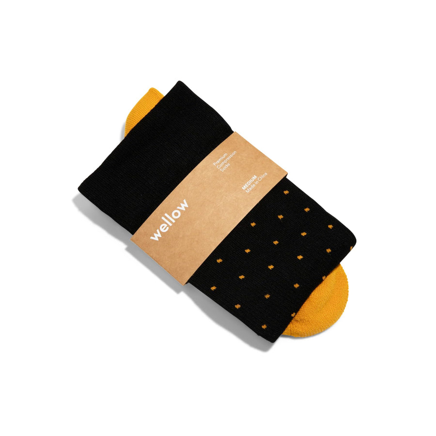Wellow Knee High Compression Socks, Black Golden Dot, MD