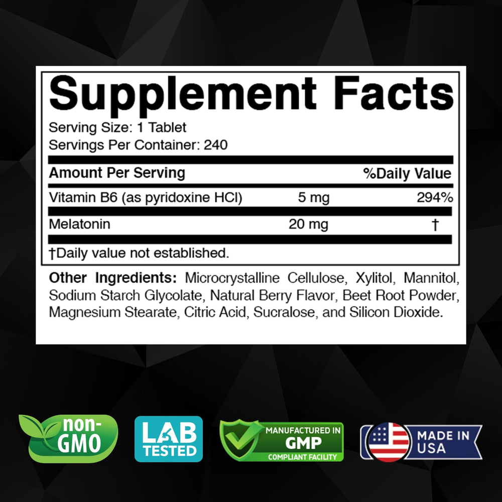 Vitabod Melatonin Tablets, 20 mg, 240 Count