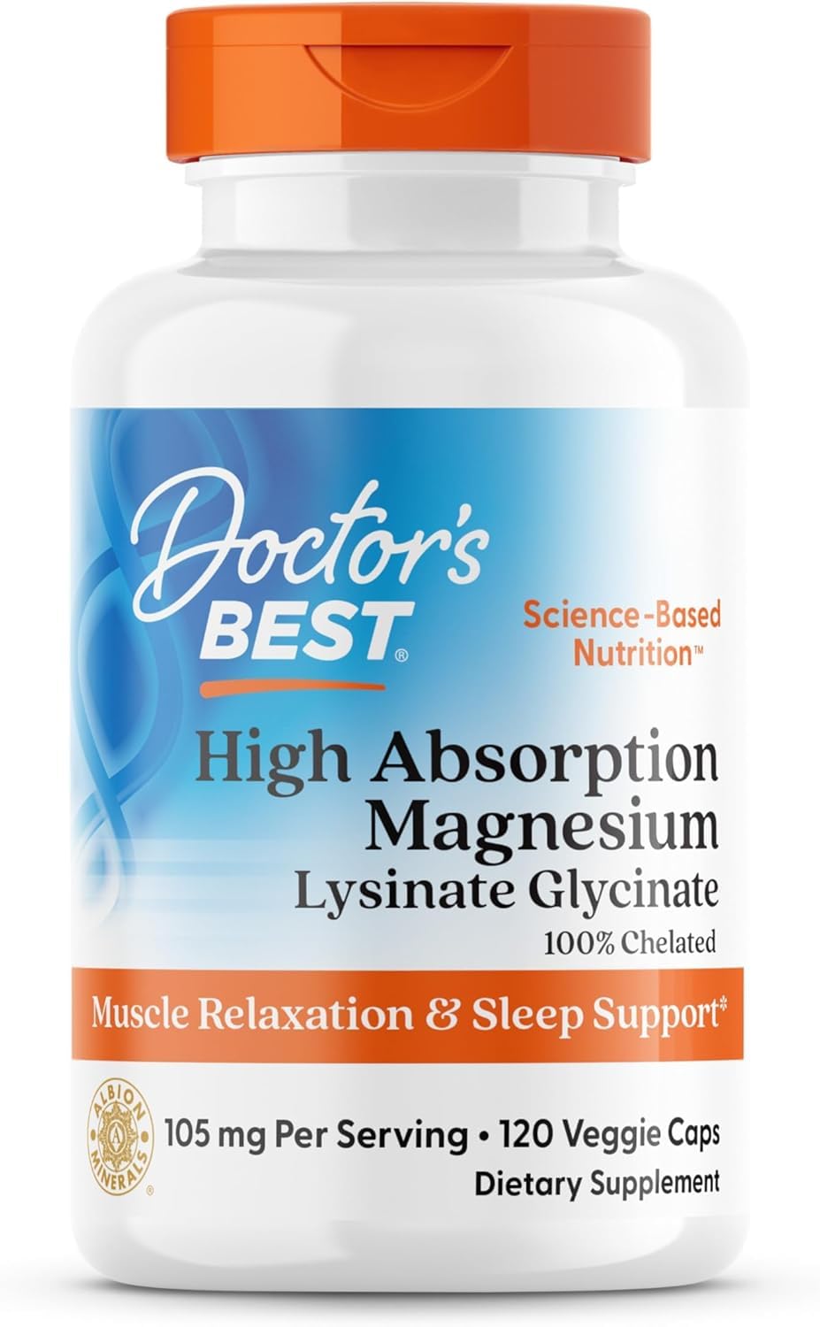 Doctor's Best High Absorption Magnesium Lysinate Glycinate, 120 Count