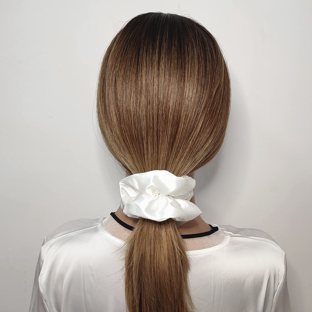 Sufermoe Satin Silk Hair Scrunchies, White, 6 Count