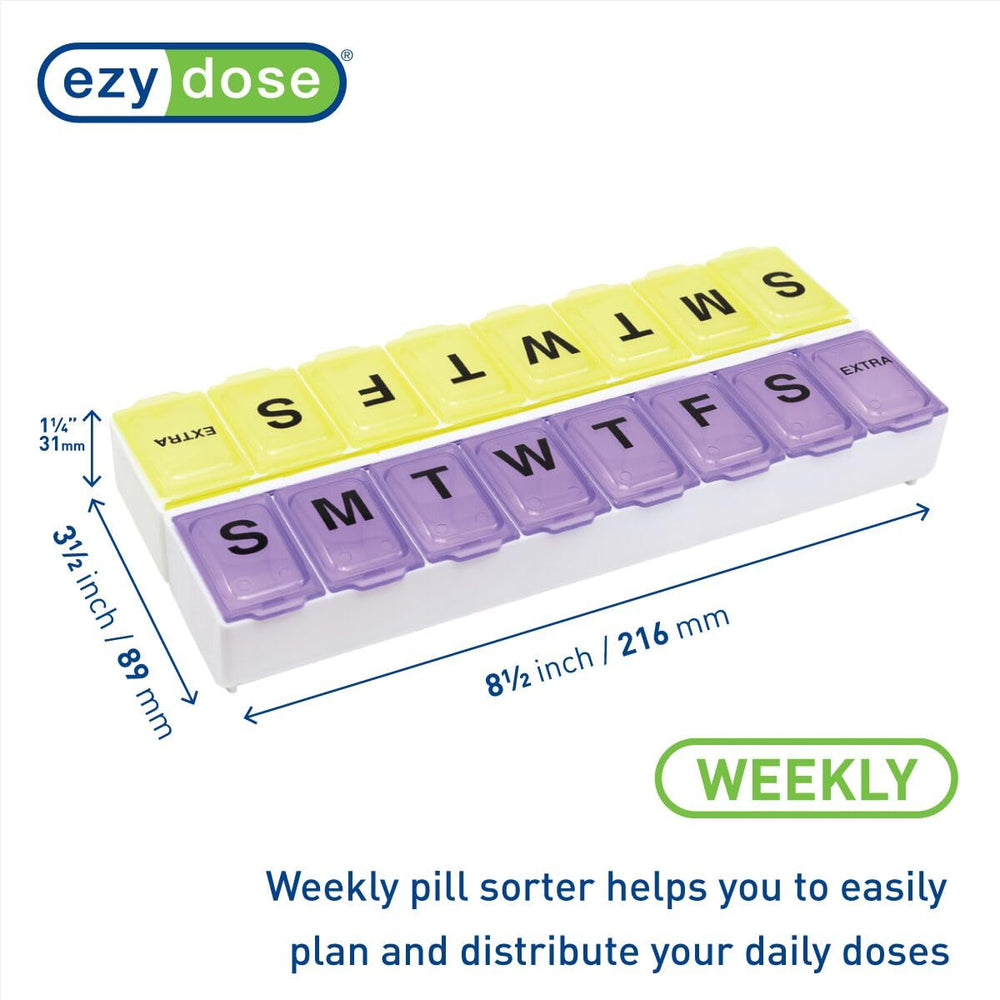 EZY DOSE Weekly Pill Organizer, 14-Day, Colored Lids