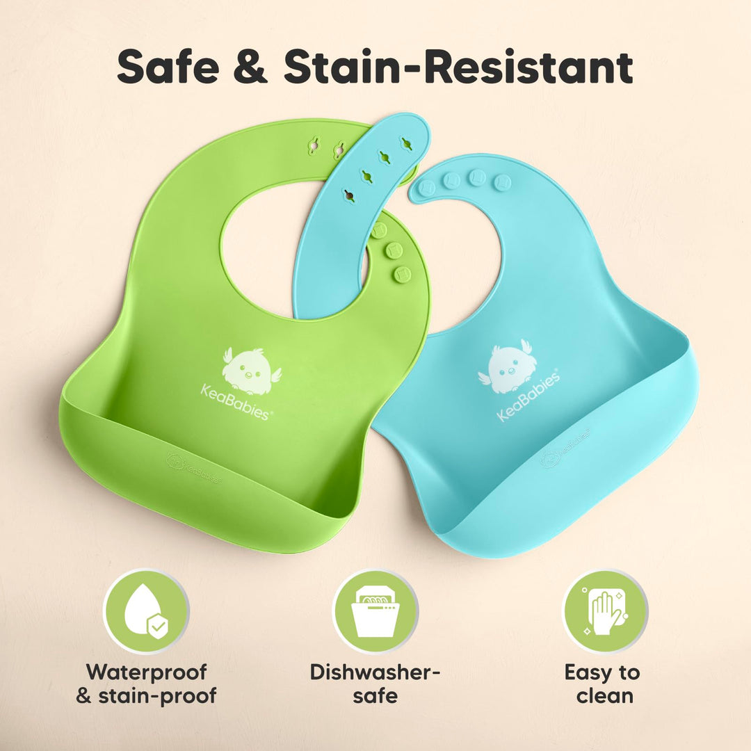 KeaBabies Silicone Baby Bibs, Cloud Nine, 2 Count