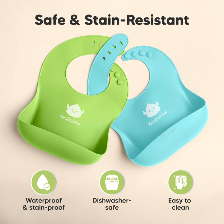 KeaBabies Silicone Baby Bibs, Cloud Nine, 2 Count