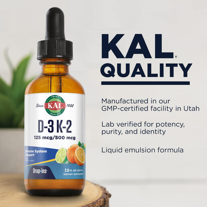 KAL D3 K2 DropIns Liquid, Natural Citrus Flavor, 2 fl oz