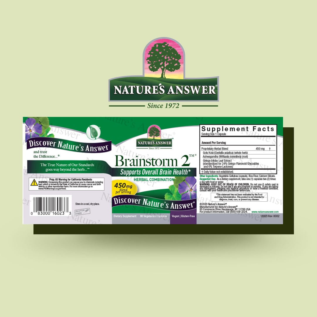 Nature's Answer Brainstorm 2 Herbal Combination, 450 mg, 90 Count