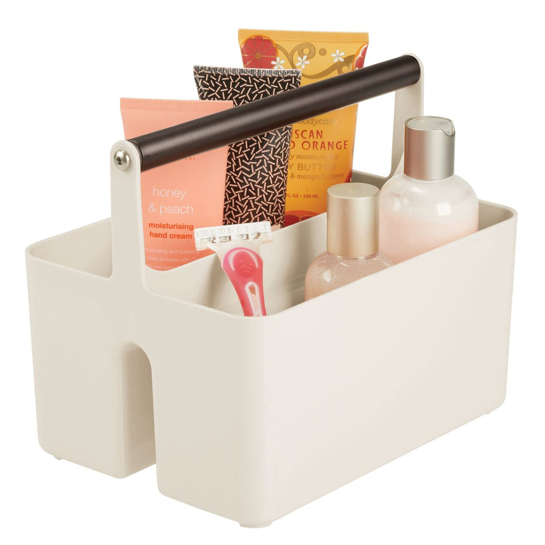 mDesign Plastic Shower Caddy Storage Organizer, Cream/Bronze