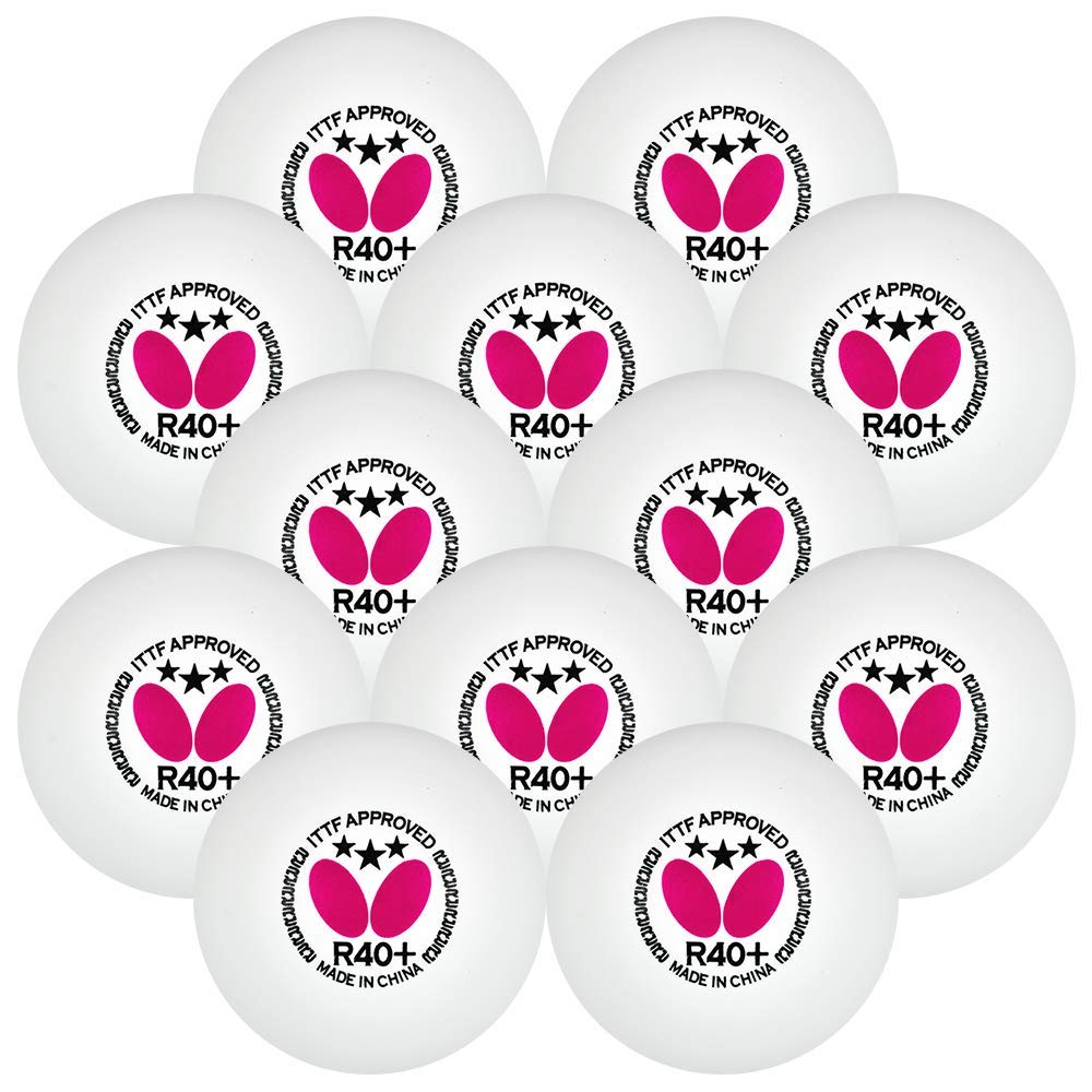 Butterfly R40+ Table Tennis Balls, White, 40mm, Pack of 3