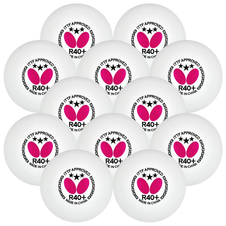 Butterfly R40+ Table Tennis Balls, White, 40mm, Pack of 3