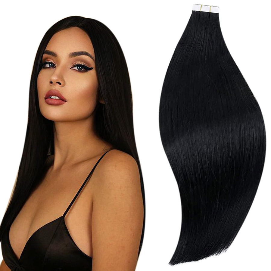 RUNATURE Tape in Hair Extensions, Off Black, 20 Inches, 50 g, 20 Count