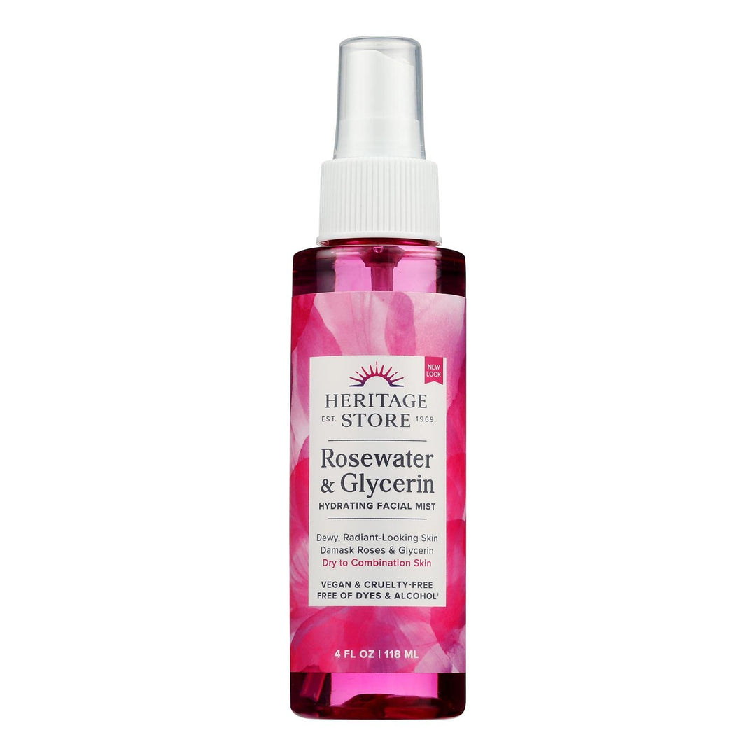 HERITAGE STORE Flower Water Rose & Glycerin Atomizer, 4 fl oz