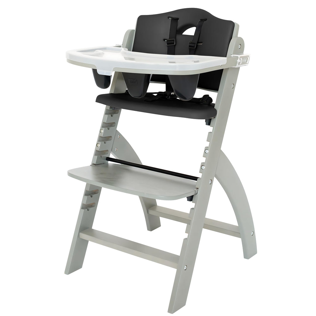 Abiie Beyond Junior Wooden High Chair, Misty Grey Wood/Black Pearl Cushion