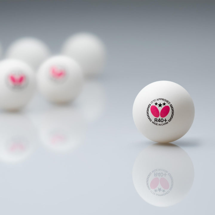 Butterfly R40+ Table Tennis Balls, White, 40mm, Pack of 3