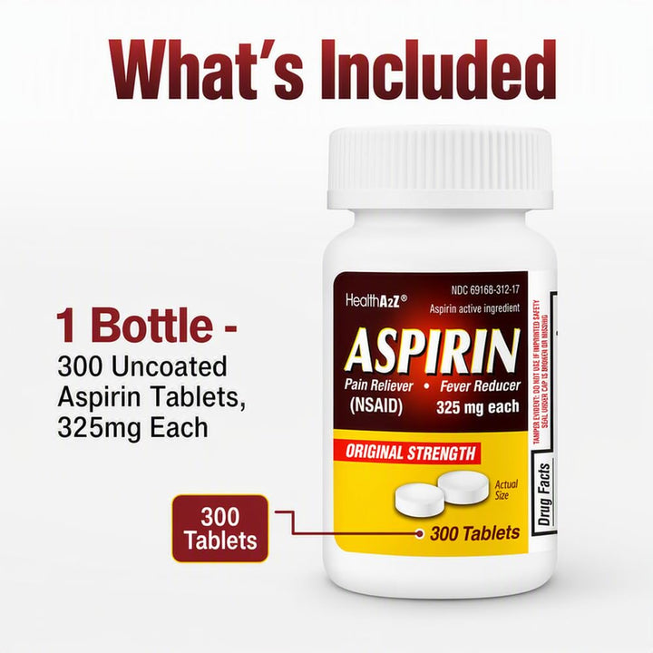 HealthA2Z Aspirin 325 mg Uncoated Tablets, 300 Count