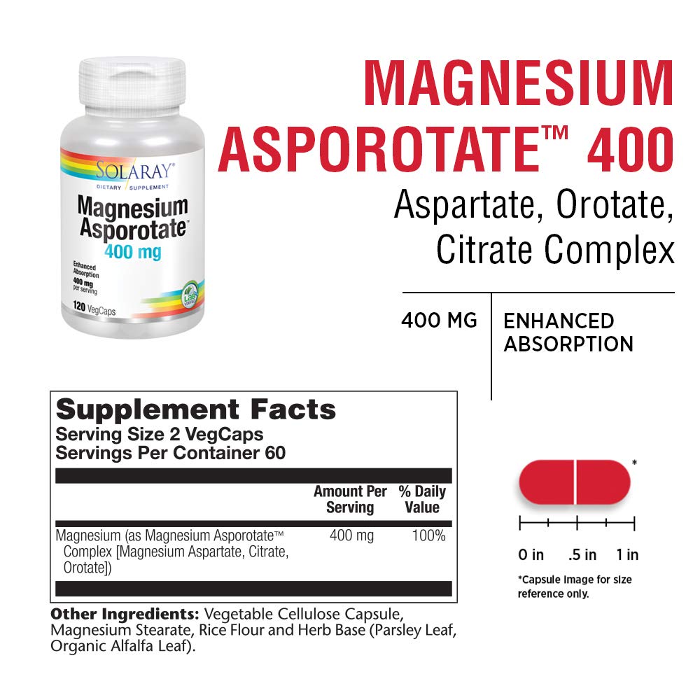SOLARAY Magnesium Asporotate Capsules, 120 Count