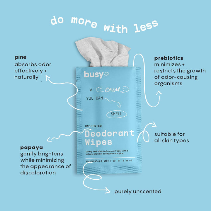 BUSYCO Calm Deodorant Wipes, Eucalyptus & Pine, 15 Count