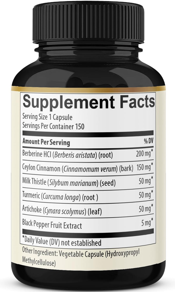 BMVINVOL Berberine Supplement With Ceylon Cinnamon, Turmeric, Milk Thistle, Artichoke And Black Pepper, 150 Count