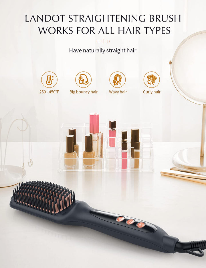 LANDOT Hair Straightener Brush, 12 Temp Settings, 120-230°C