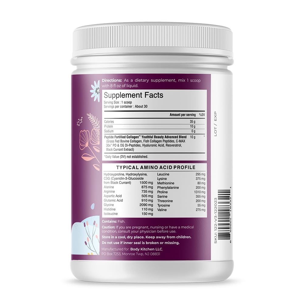 Body Kitchen Youthful Beauty Advanced Collagen Peptides Powder, Grass Fed
