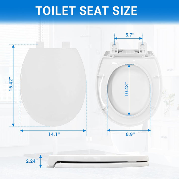 DryLabs Round Toilet Seat, Soft Close, White, 16.5 in