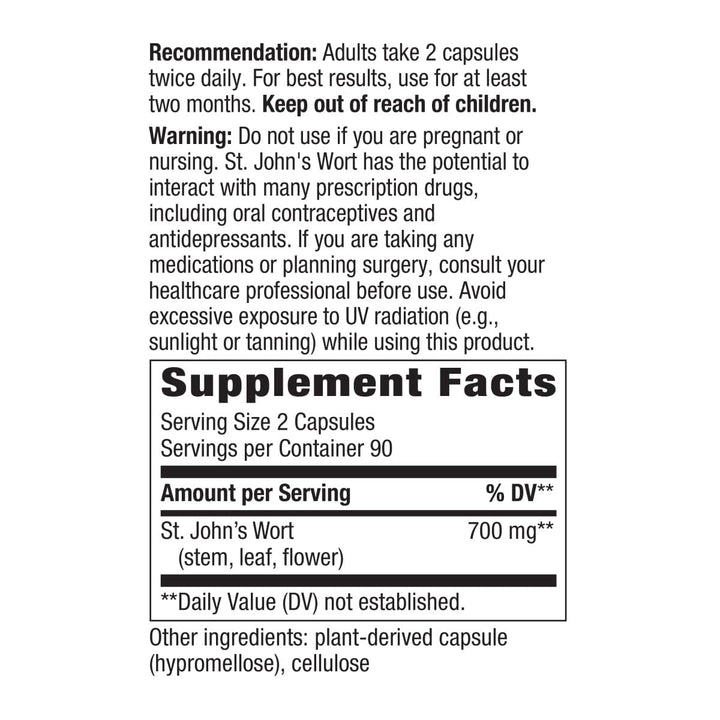 Nature's Way St John's Wort Vegetarian Capsules, 180 Count