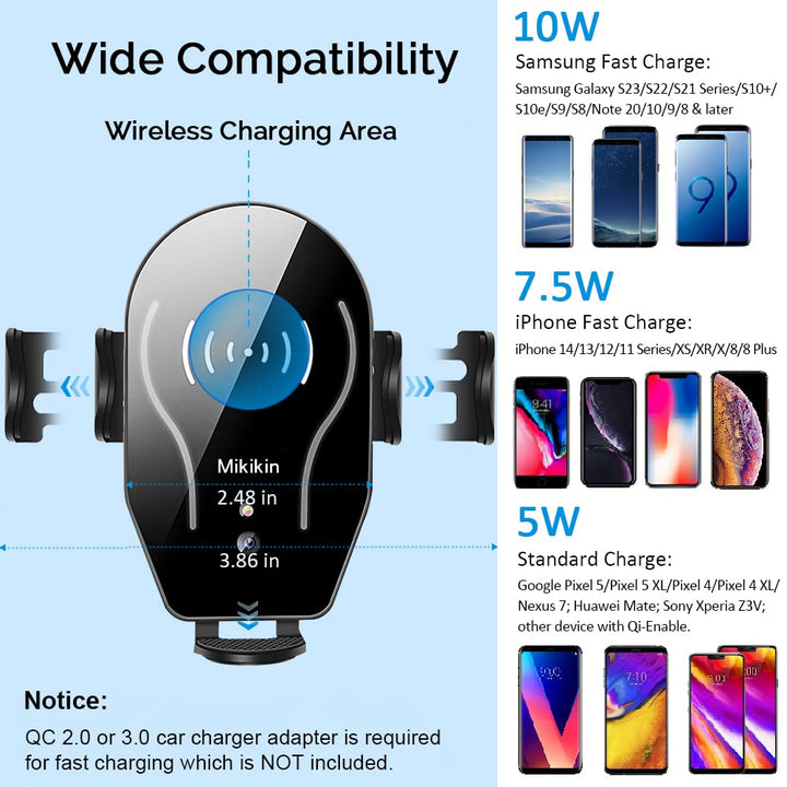 Mikikin Wireless Car Charger, Auto-Clamping, 10W