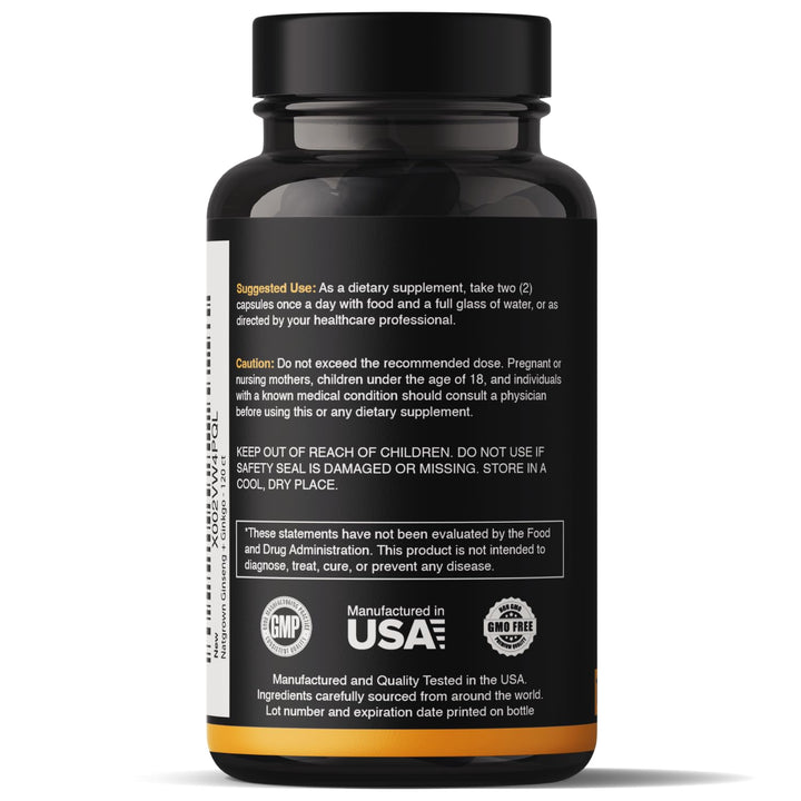 Natgrown Panax Ginseng and Ginkgo Biloba Supplement, Vegan, 120 Count