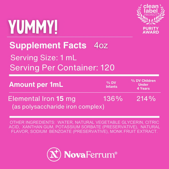 NovaFerrum Pediatric Drops Liquid Iron Supplement, Raspberry Grape, 4 fl oz