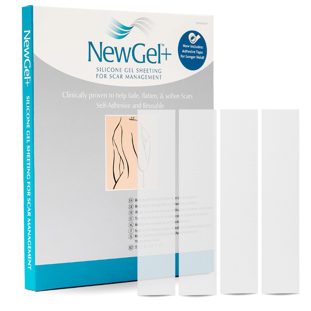 MyNewGel Advanced Silicone Scar Treatment Sheets, Clear, 1 in x 6 in, 4 Count