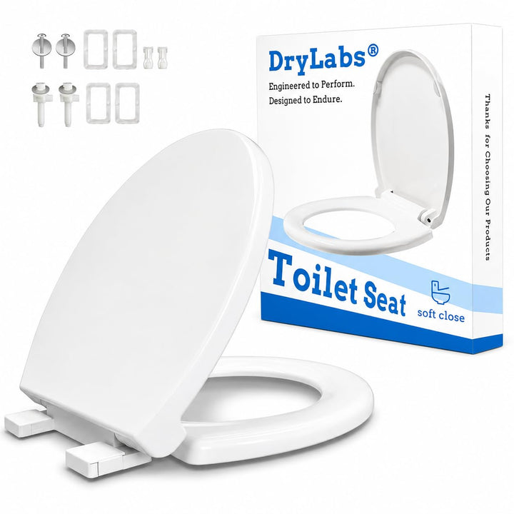 DryLabs Round Toilet Seat, Soft Close, White, 16.5 in