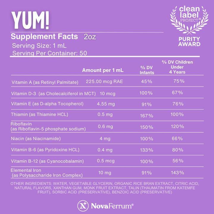 NovaFerrum Multivitamin With Iron, Raspberry Grape, 50 Count