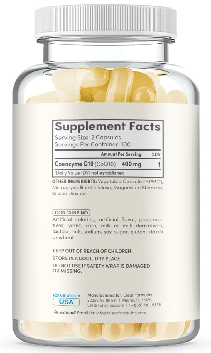 Clear Formulas CoQ10 Ubiquinone Capsules, 400 mg, 100 Count