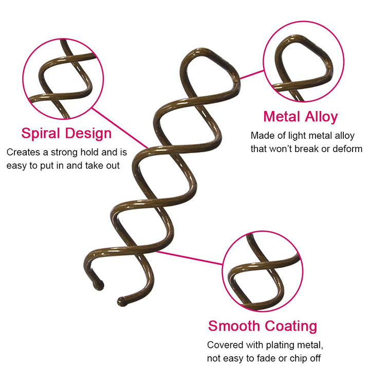 MAORULU Spiral Bobby Pins, Brown, 20 Count