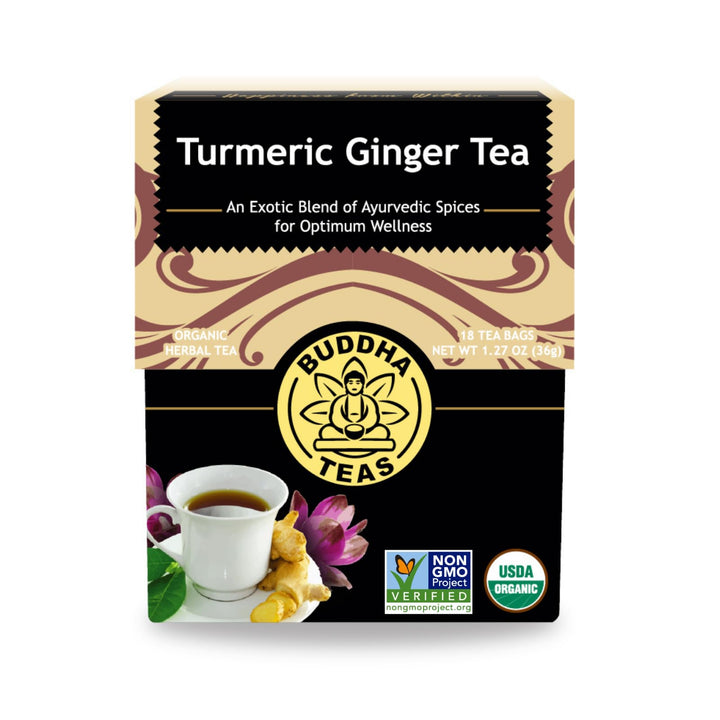 Buddha Teas Turmeric Ginger Tea, Bleach Free Tea Bags, 18 Count