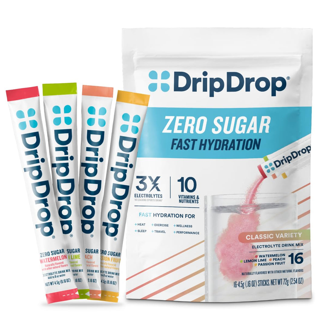 DripDrop Sugar Free Hydration Packets, Classic Variety Pack, 16 Count