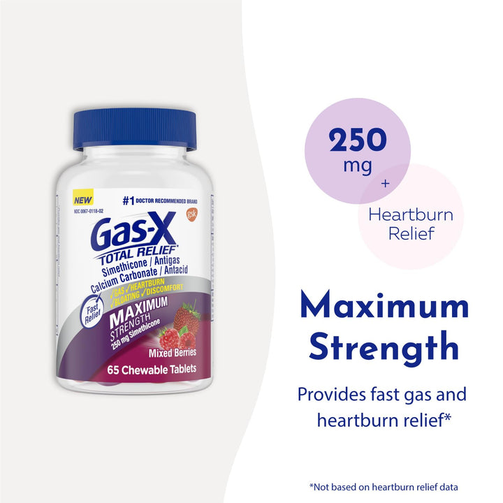 Gas-X Total Relief Chewable Tablets, Mixed Berries, 65 Count
