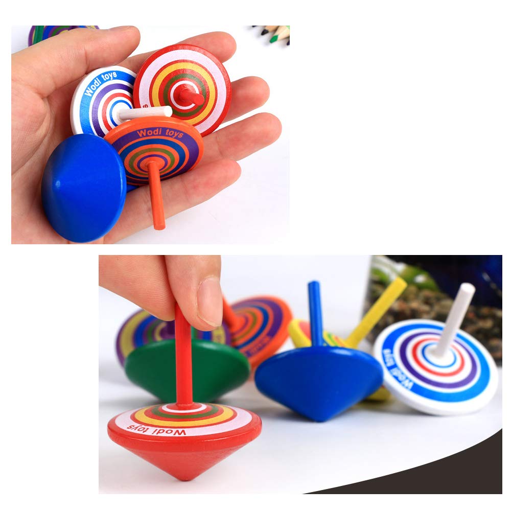 M MUGIT Wooden Spinning Tops Set, 10 Count