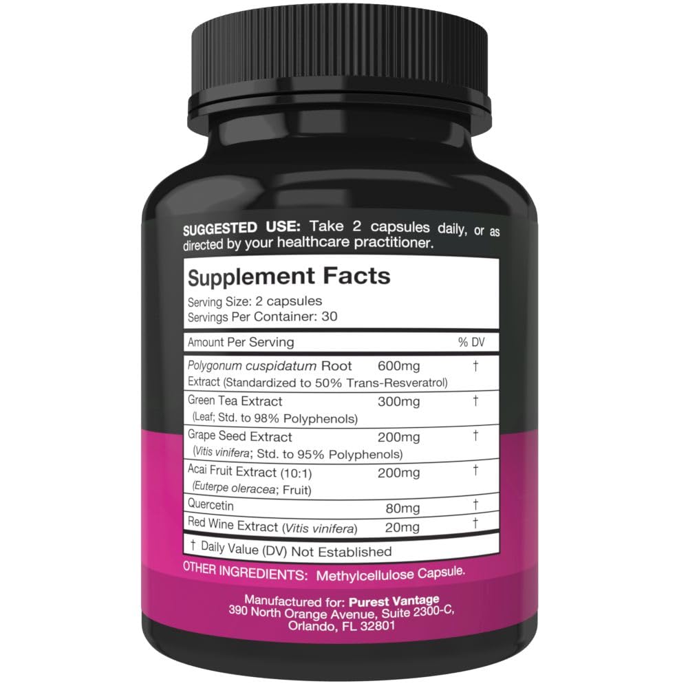 Purest Vantage Resveratrol Supplement, 1400 mg, 60 Count