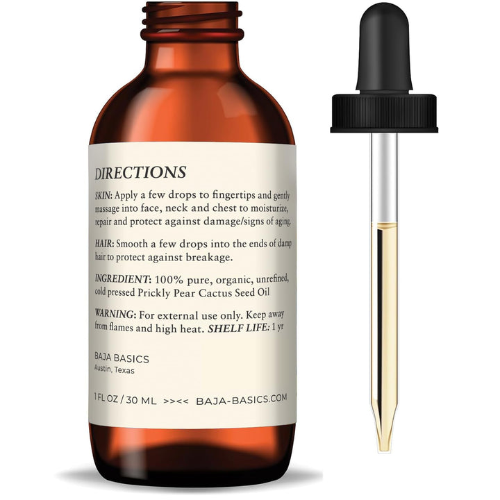 Baja Basics Prickly Pear Seed Oil, Organic Cold-Pressed, 1 fl oz
