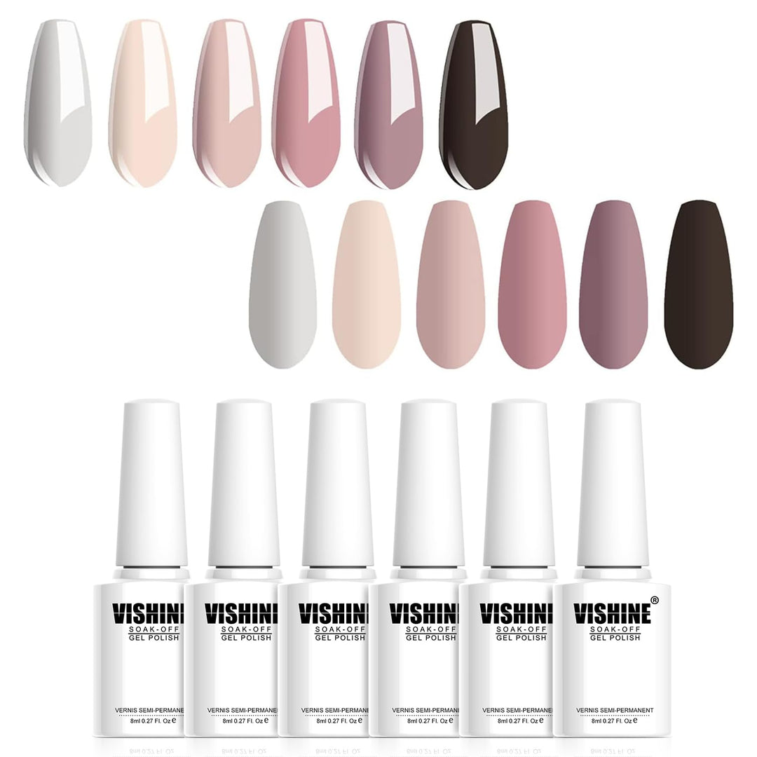 Vishine Gel Nail Polish Set, Nude Maroon, 6 Count, 8 ml