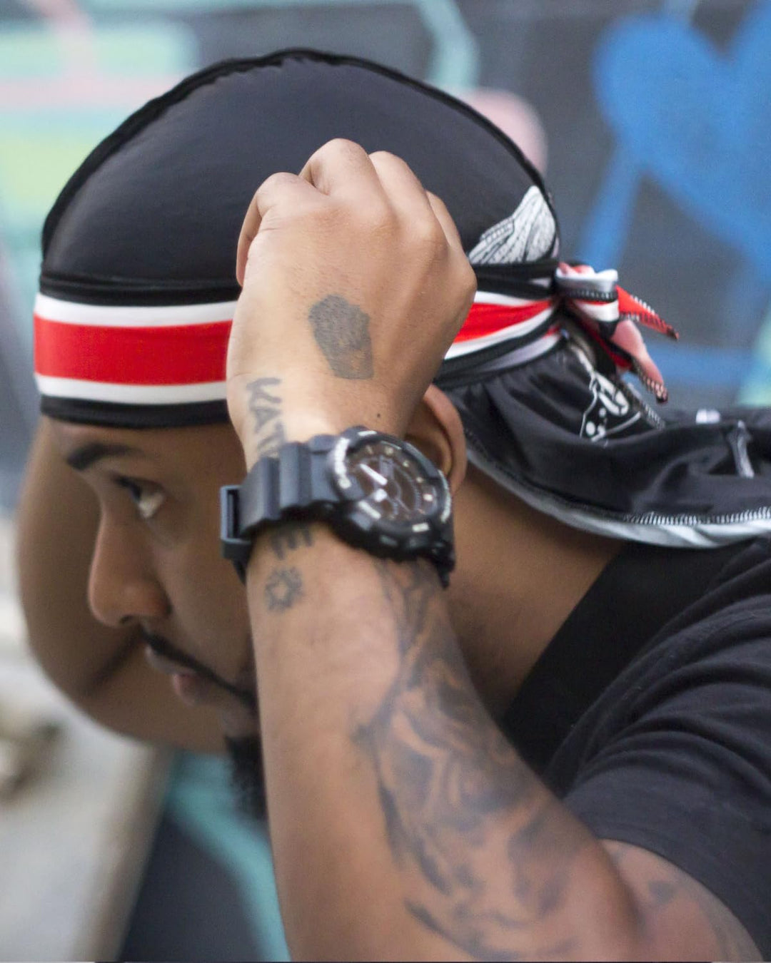 ForceWave Silky Durags for Men, Wing Blue Black Red, M
