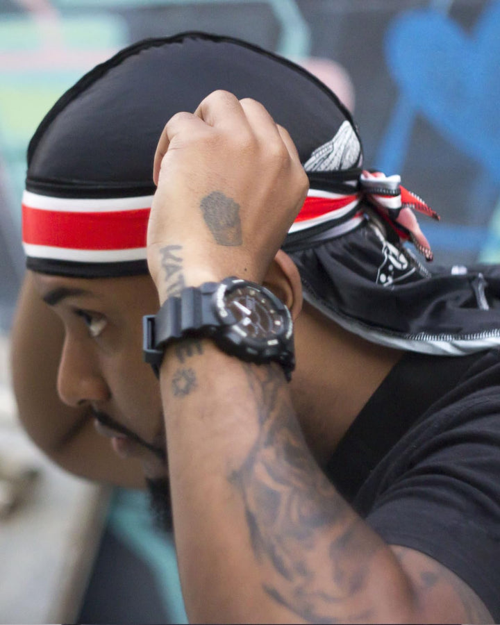 ForceWave Silky Durags for Men, Wing Blue Black Red, M