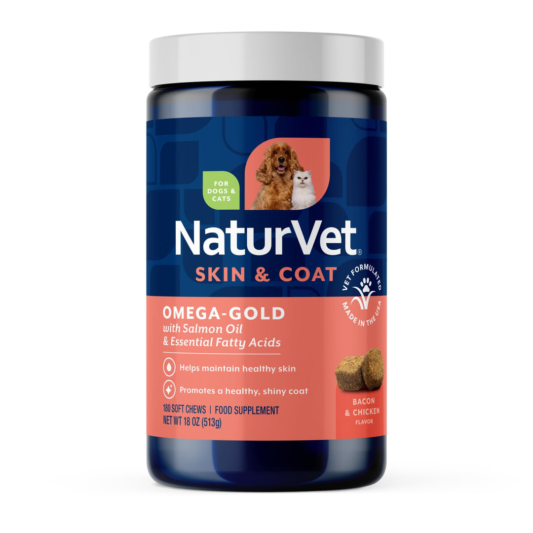 NaturVet Omega-Gold Plus Salmon Oil Skin Supplement for Pets, 180 Count