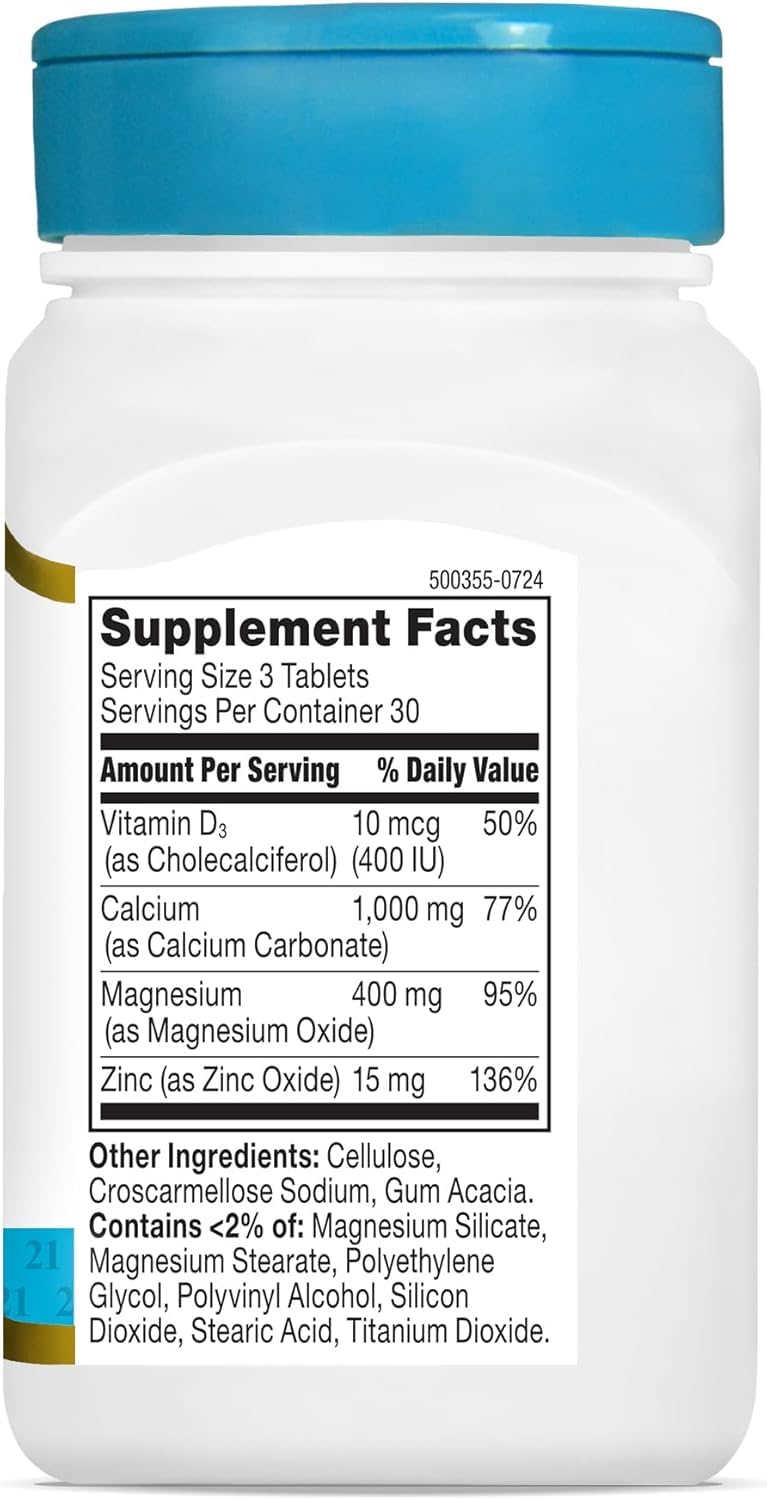 21st Century Cal Mag Zinc + D3 Tablets, 90 Count