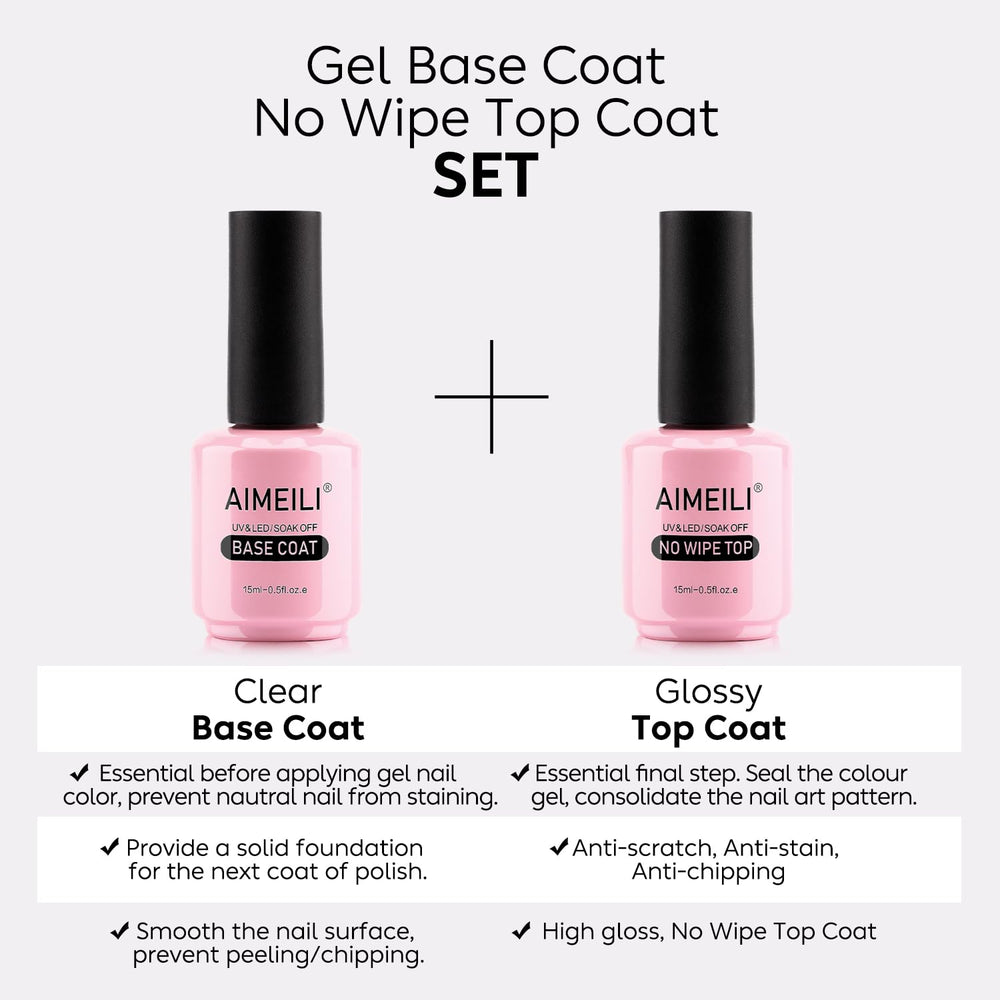 AIMEILI Gel Nail Polish Top and Base Coat Set, 2 Count