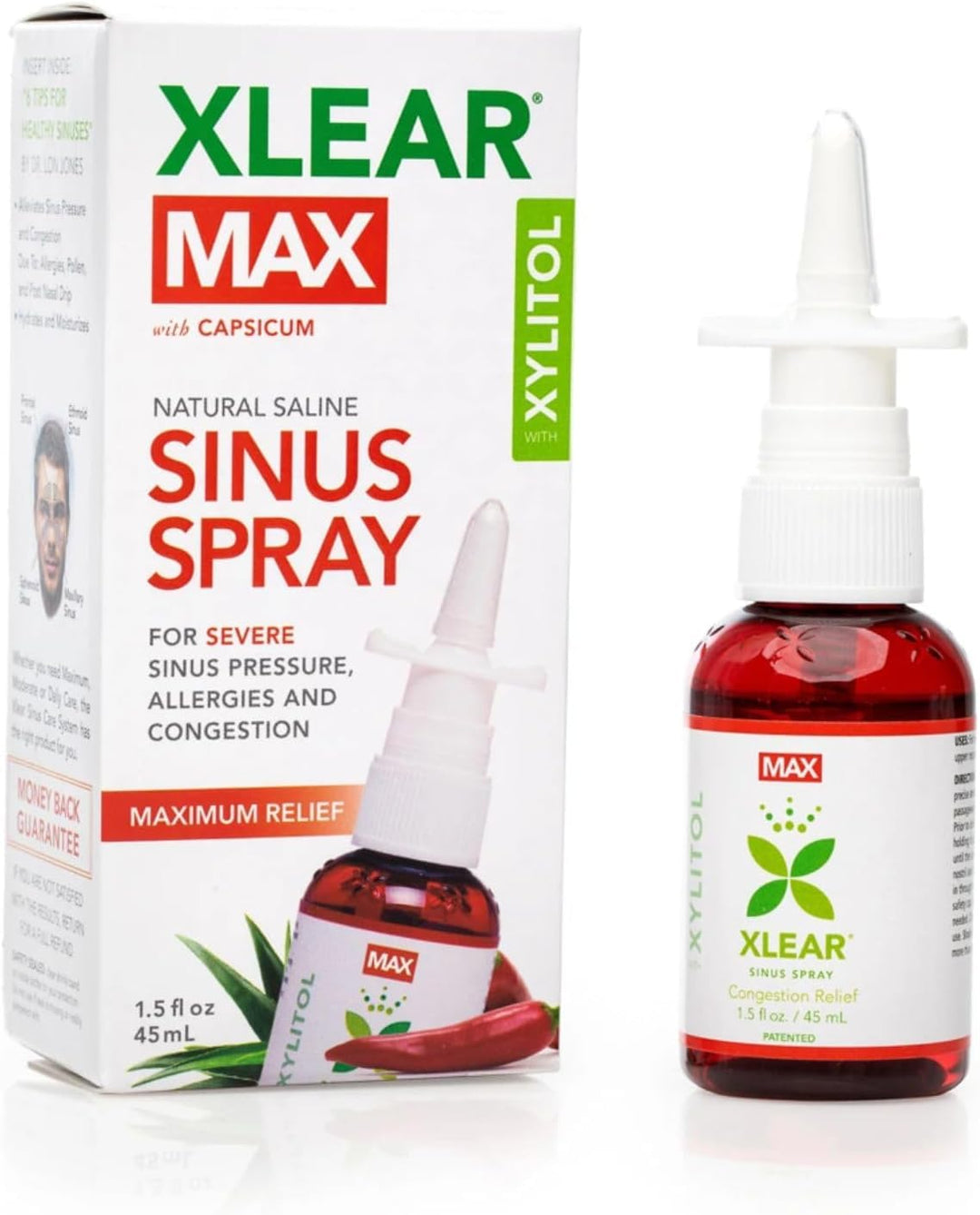 Xlear Max Natural Xylitol Saline Nasal Spray with Capsicum and Aloe, 1.5 fl oz