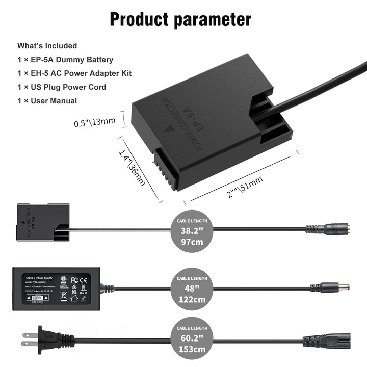 F1TP EH-5 EP-5A AC Power Adapter Charger Kit, EN-EL14 Dummy Battery