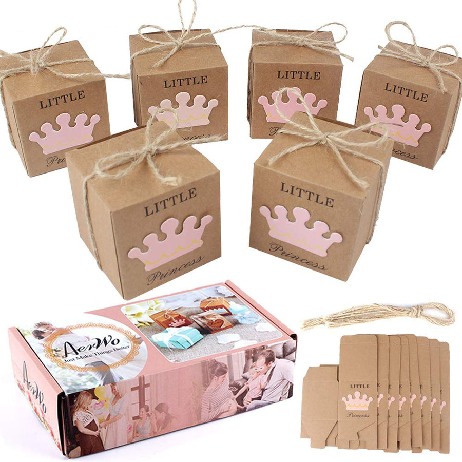 AerWo Little Princess Baby Shower Favor Boxes, Pink, 50 Count, Pack of 50